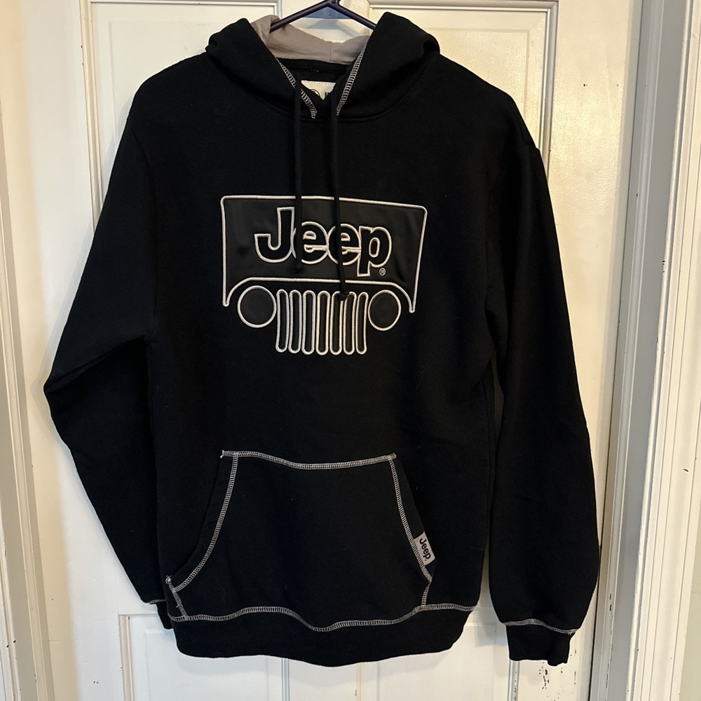 JEDCO Jeep Logo‎ Outline Grille Heavy Black Pullover Hoodie Sweatshirt SZ MED